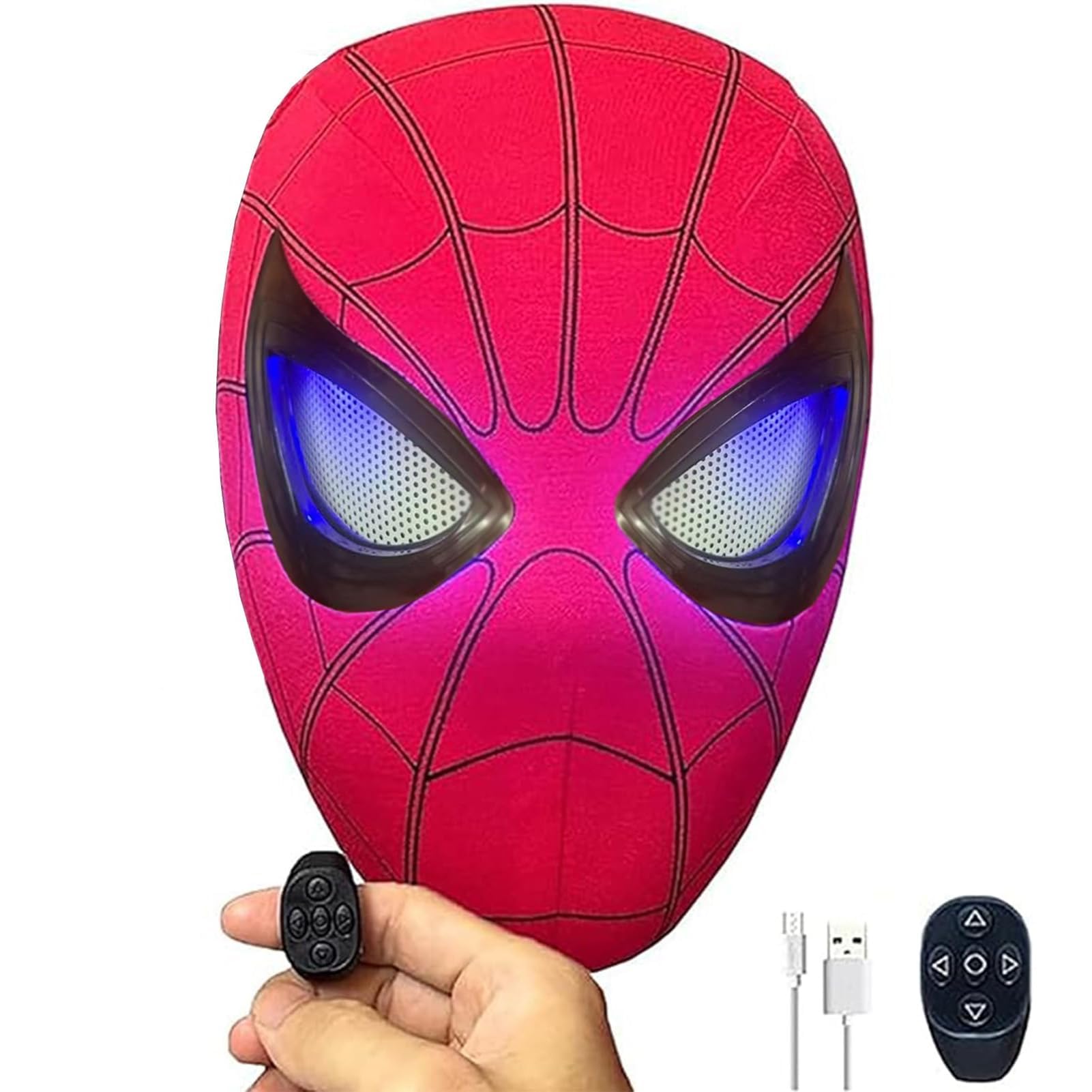 BOBOBN Spider Hero Remote Control Movable Mechanical Eyes, Realistic Spider Super Hero Full Mask Moving Lenses Cosplay, Wearable Movie Prop Mask Great Gift for Man and Kids
