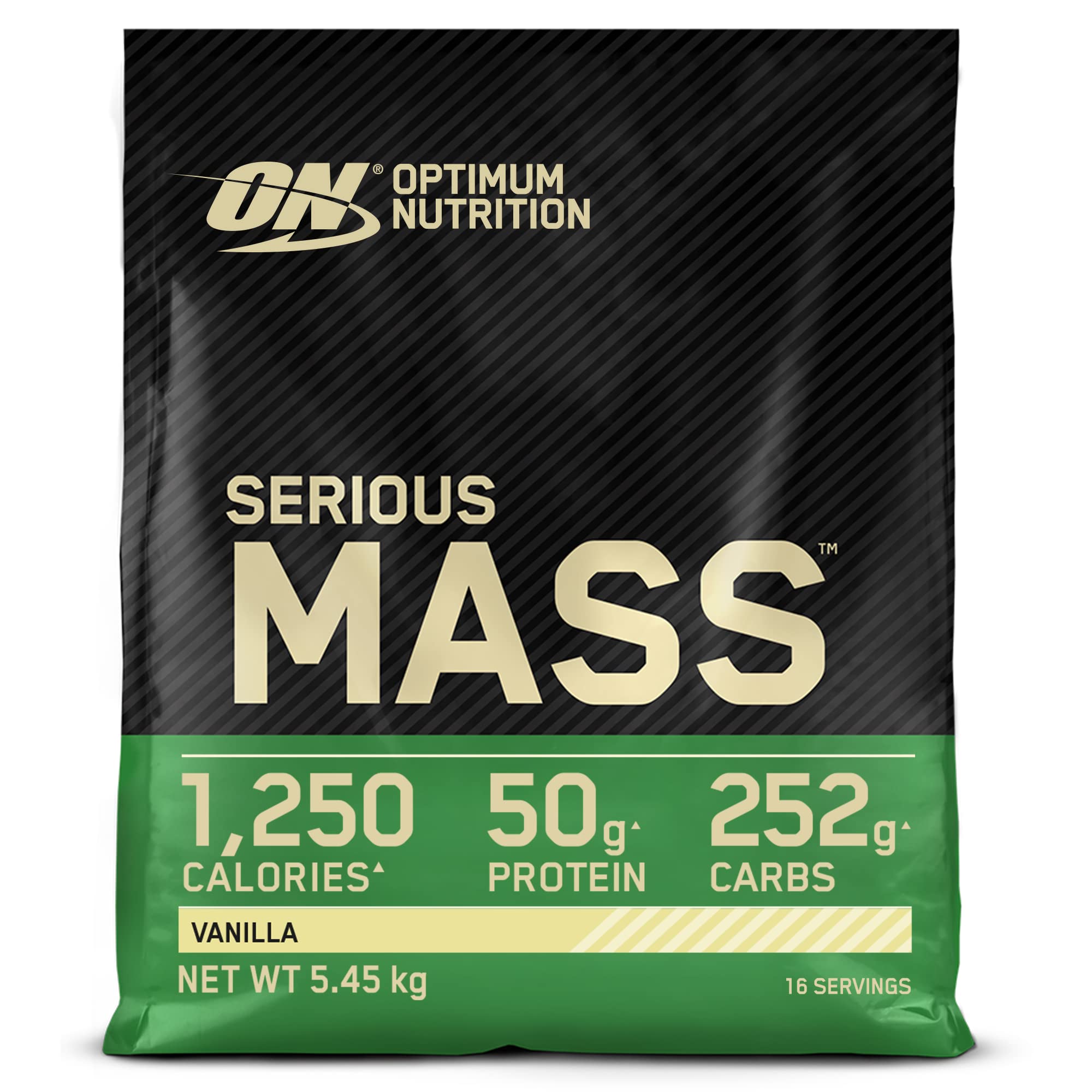 Optimum Nutrition Serious Mass hochkalorisches Proteinpulver für Masseaufbau mit 25 Vitaminen und Mineralien, Kreatin und Glutamin, Vanillegeschmack, 16 Portionen, 5,45 kg