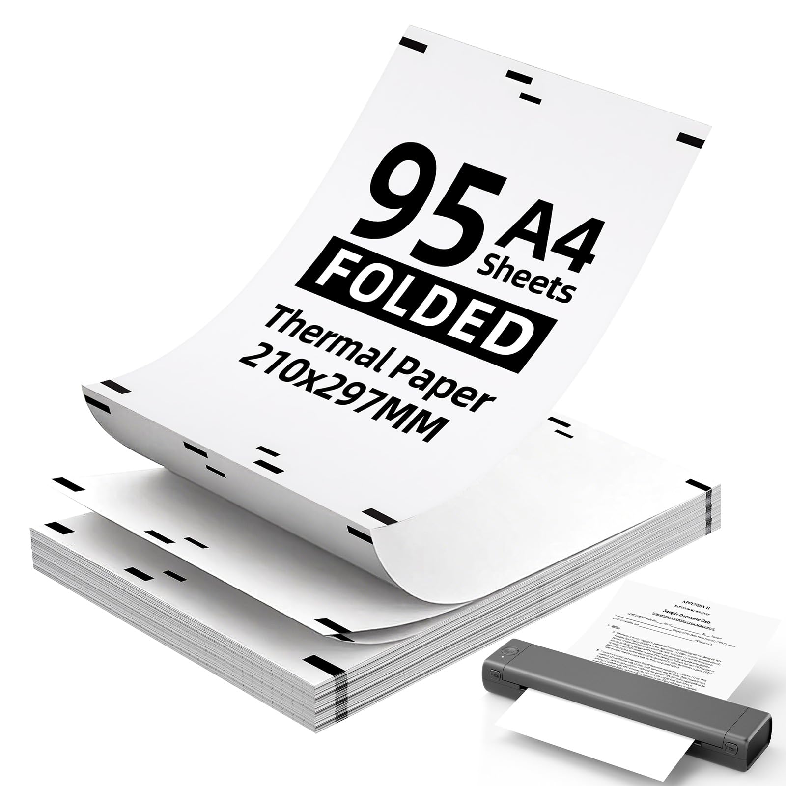 OSDUE Papel Termico Impresora A4, 95 Hojas Papel Térmico 297x210mm Resistente al Agua y al Aceite Secado Rápido sin BPA para Phomemo M08F, M832, M834, Q302 y Mayoría de Impresoras Térmicas (continuo)