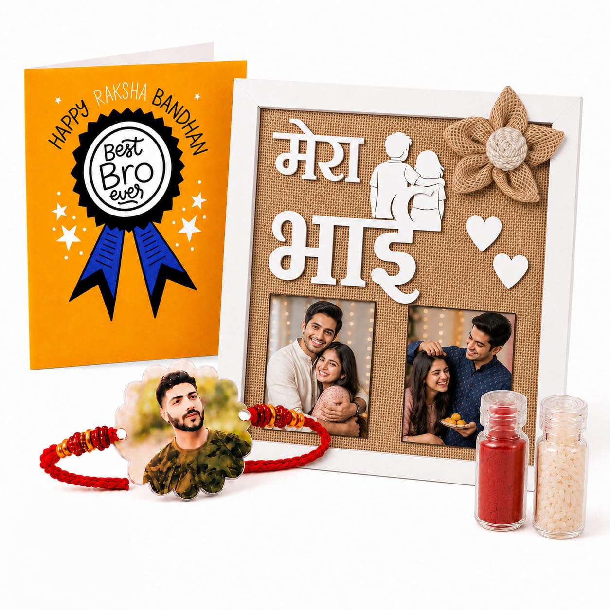 DEEP PRINT Customised Rakhi Combo || Brother Sister || Magnet, Frame, Card, Rali Chawal, Gift Combo (Rakhi+Jute_Frame)-image-26