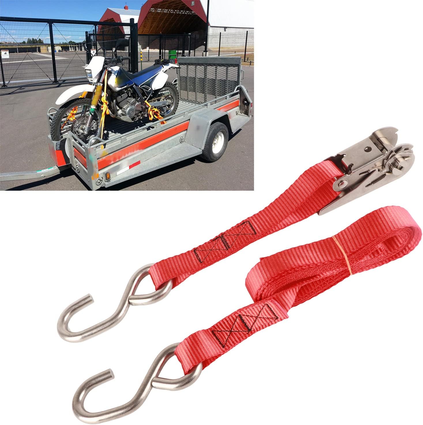 Aladeno 1in 25mm Retractable Ratchet Straps Ratchet Tie Down Straps Rustproof Heavy Duty Ratcheting Securing Straps Auto Tie Down Straps for Vehicle Ship Transport Red