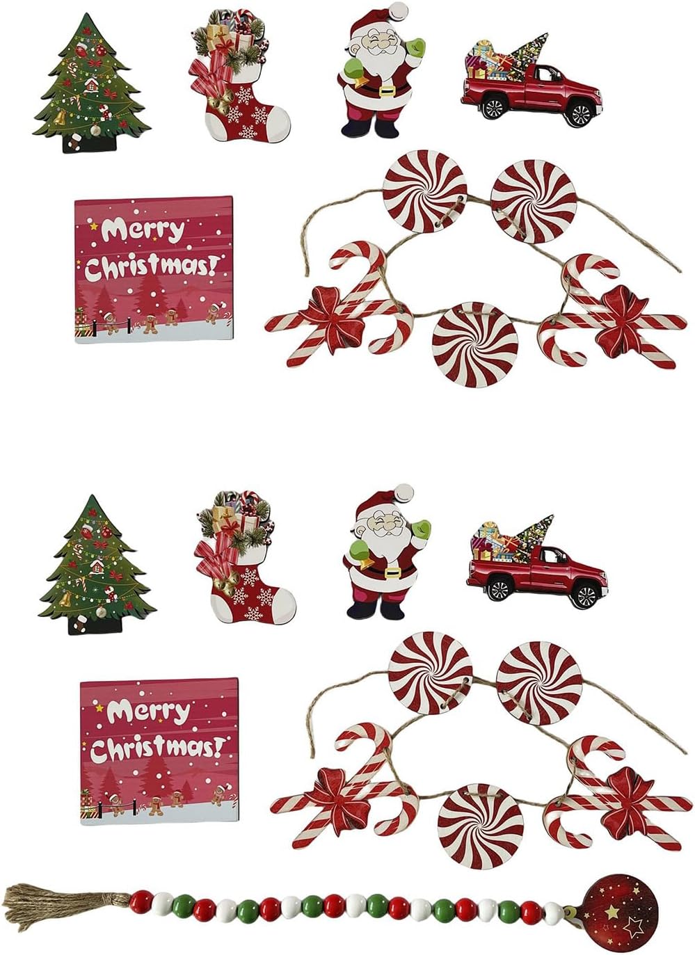 Festive Holiday Candy Tiered Tray Decor Set Christmas Tabletop Sign Desk Tiered Tray Ornament for Holiday Decorations Wooden Tabletop Sign