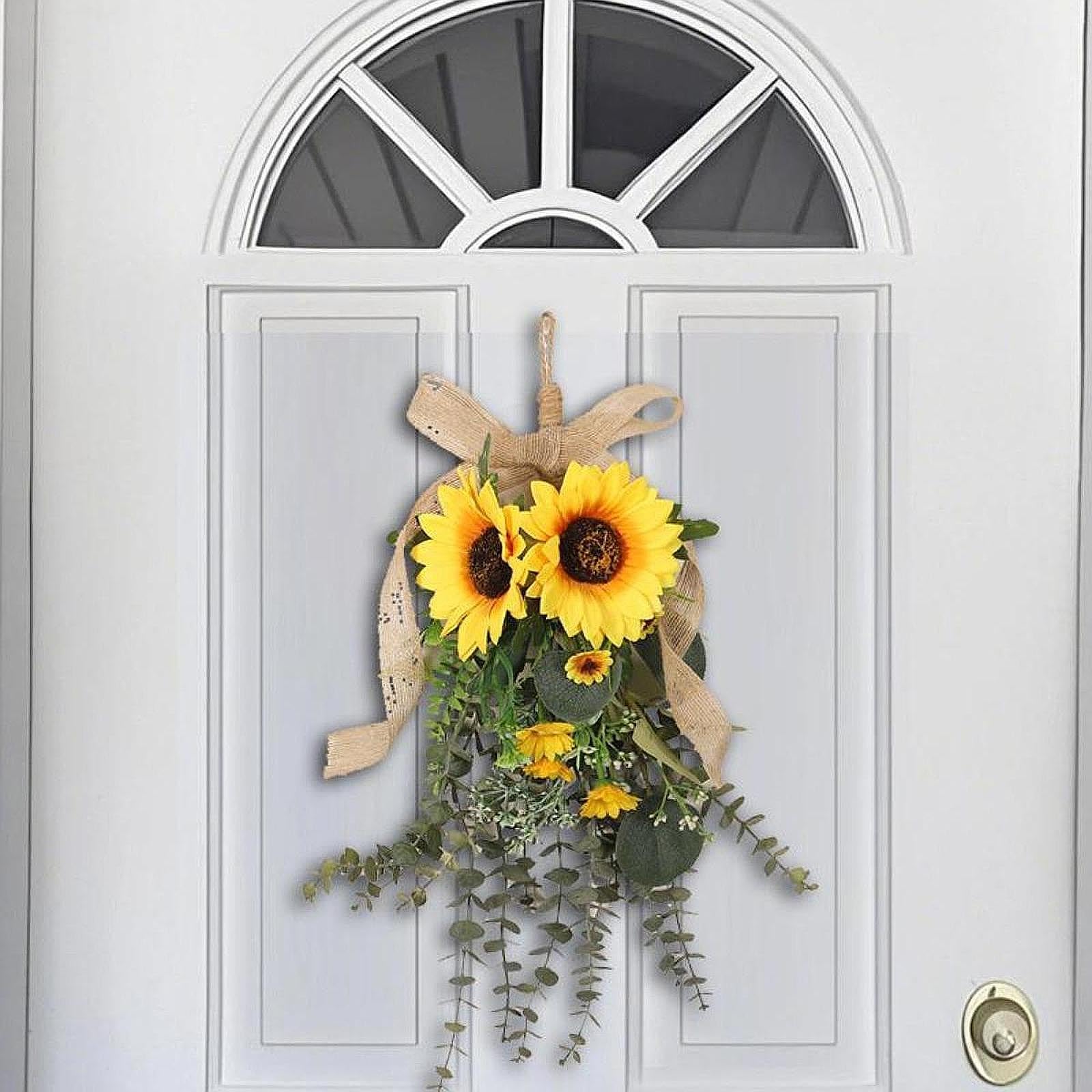 predolo Ghirlanda di Girasoli Artificiali per Porta d'Ingresso, Ghirlanda di Fiori Realistica Primaverile e Estiva per Porta Ingresso, Decorazioni Pasquali da Appendere, per Finestra di Casa,Davanzali