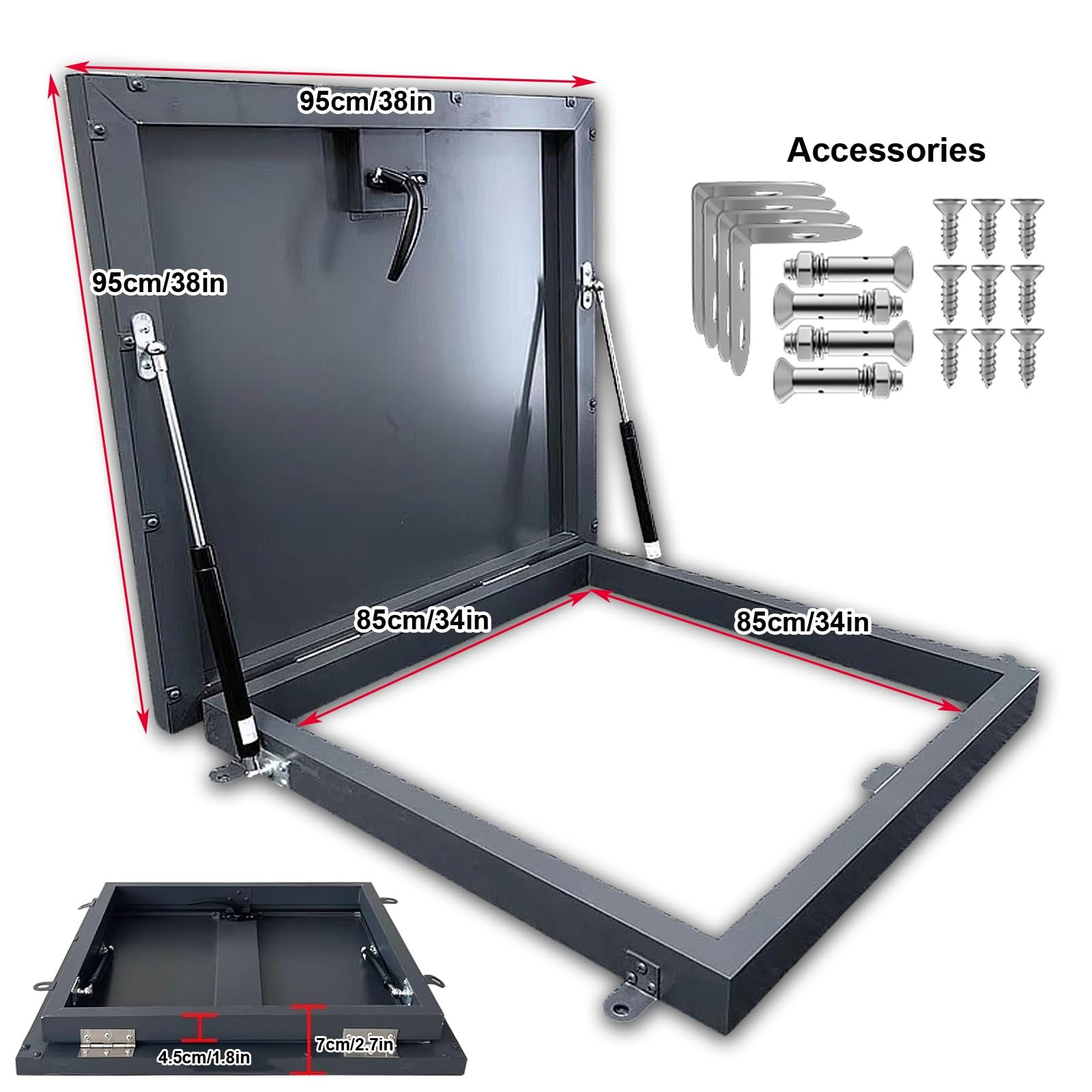Dachluke Aus Aluminiummetall, Dach-Zugangsluke mit Schlossgriff, Quadratische Dachzugangsluke, Stahl-Sicherheitstür für Notausstieg, Brunnendeckel, Kellerabdeckung(Black,85x85cm/34x34in)