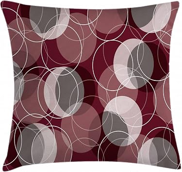 Ambesonne Maroon Throw Pillow Cushion Cover, Retro Skinny Ring Shapes Overlapping Circles Funky Groovy Optical, Decorative Square Accent Pillow Case, 24" X 24", Maroon Peach