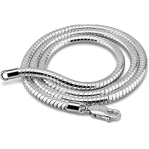 H&Beautimer Classic Unisex 925 Sterling Silver Necklace 3-4MM Round Snake Chain Necklace for Men Women - Party Fine Jewelry - Original Silver Link Necklace 16-17-18-19-20-22-24-26-28-30