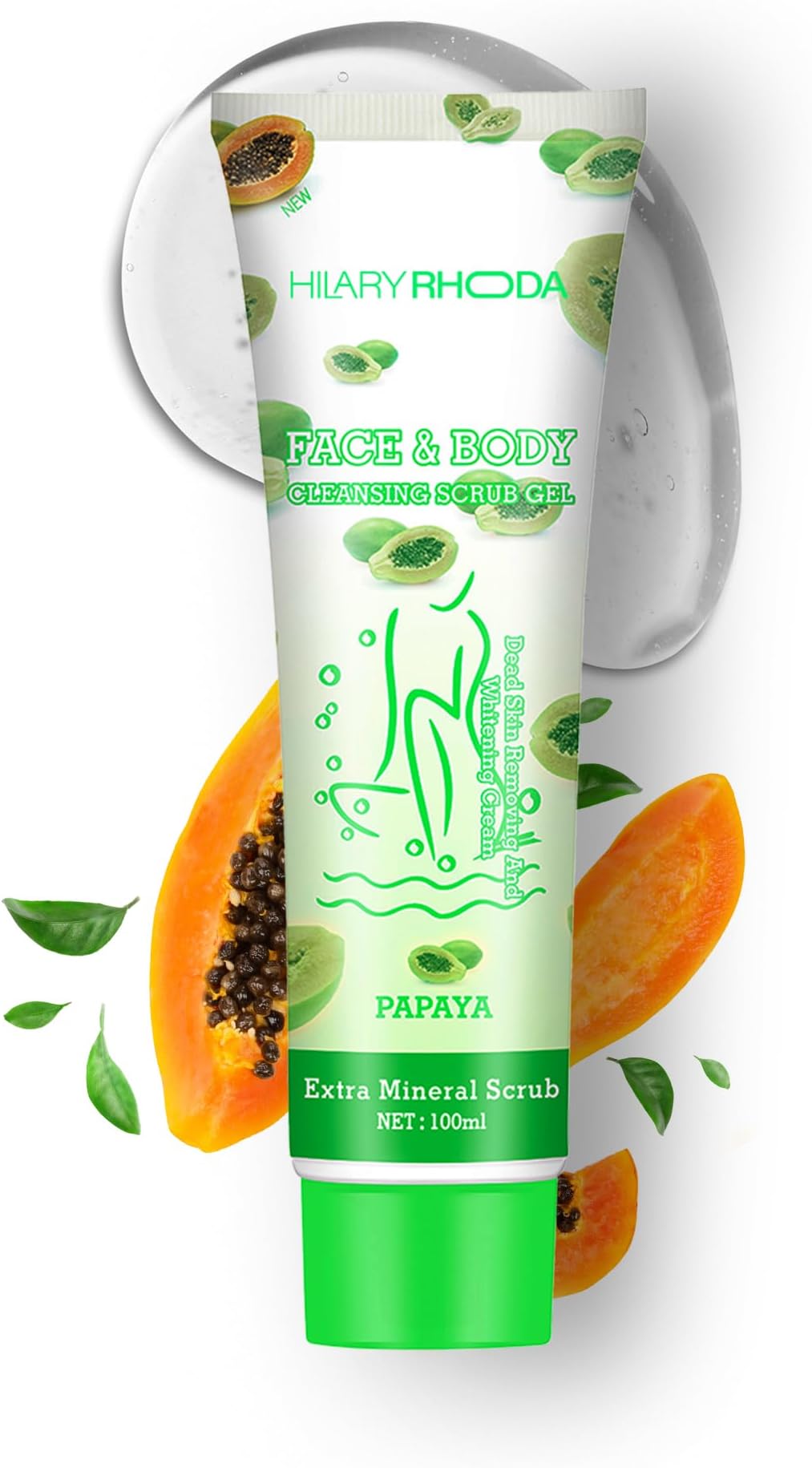 Hilary Rhoda Face & Body Cleansing Scrub Gel | Dead Skin Removing Cleansing Scrub Gel | Gently Exfoliates Skin Cells | Removes Dirt & Oil | 100ml (Papaya-Shade 03)