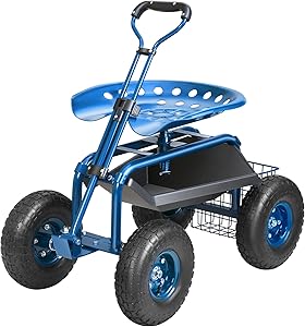 VEVOR Rolling Garden Work Seat with Wheels, Gardening Stool for Planting, 360 Degree Swivel Seat, Garden Scooter with Steering Handle & Tool Tray, Garden Chair for Outdoor, Patio and Yard, Blue