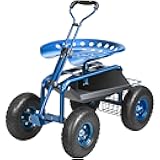 VEVOR Garden Cart Rolling Workseat with Wheels, Gardening Stool for Planting, 360 Degree Swivel Seat, Wagon Scooter with Steering Handle & Utility Tool Tray, Use for Patio, Yard, and Outdoors, Blue