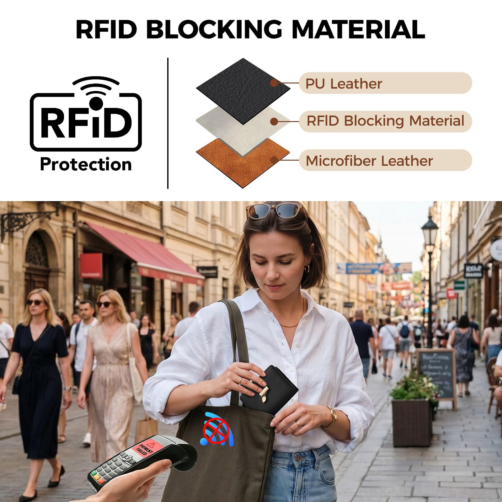 Porte Monnaie Femme,Portefeuille Femme Cuir Blocage RFID Petit Portefeuilles et Porte-Cartes avec Fermeture éclair Poche à Monnaie et Fenêtre ID Pendentif Feuille,Blanc