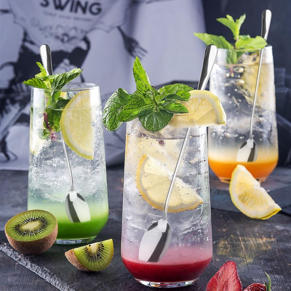 6 Cucchiaini Lunghi In Acciaio Inox 19.5 Cm - Per Caffè, Gelato, Frullati, Lucido A Specchio - 5