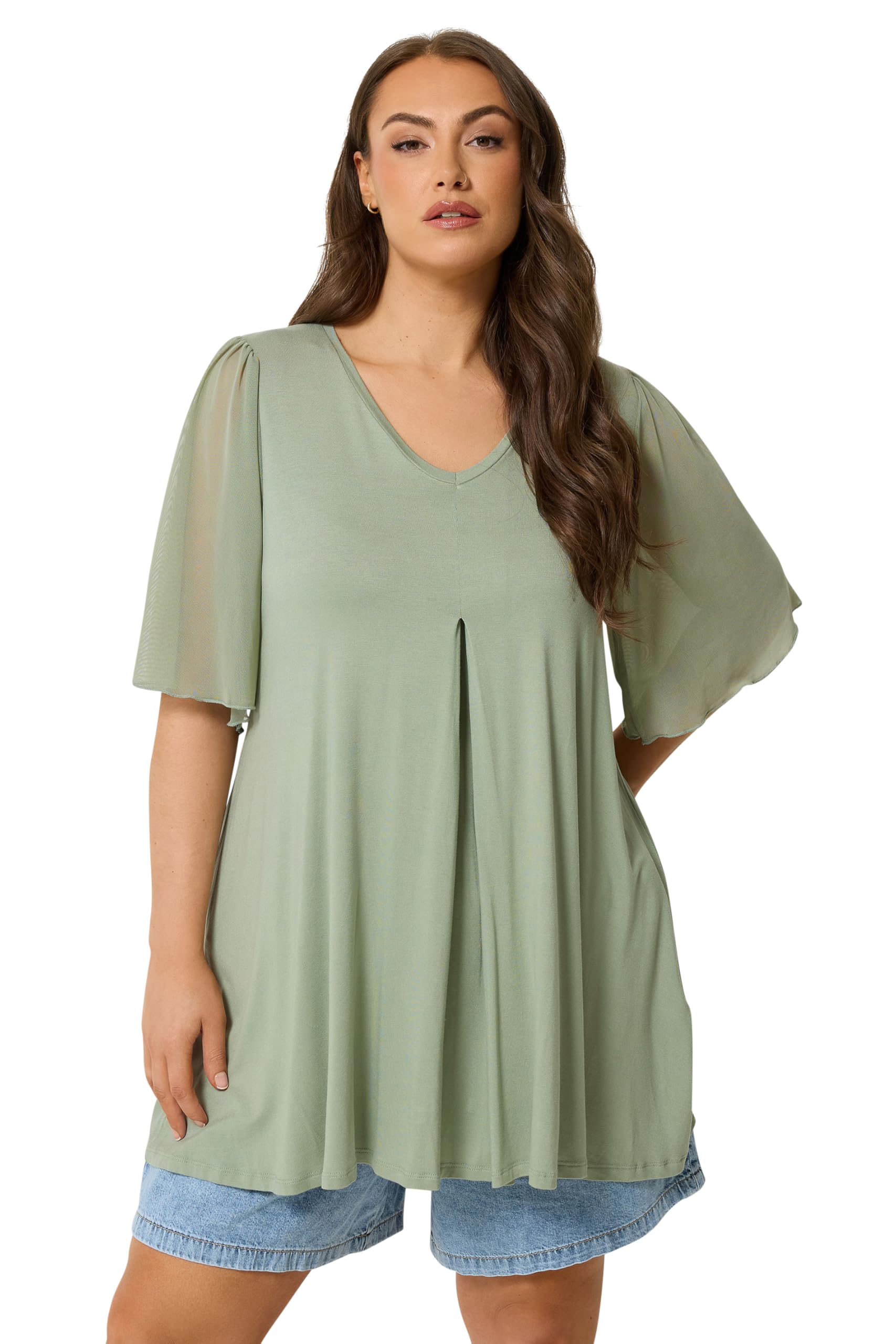 Yours Women's Light Green Pleat Front Top In Size 26-28