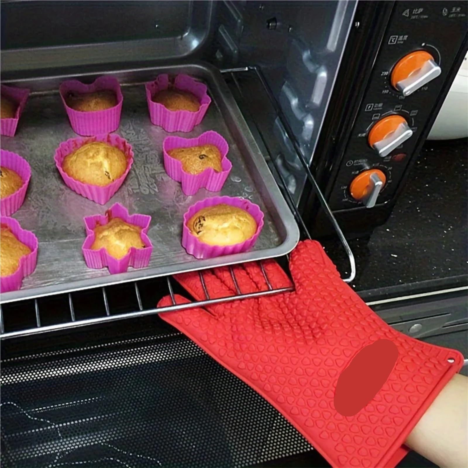 Manoplas De Horno Guantes Gruesos Resistentes al Calor de Silicona for cocinar Barbacoa en el Horno, Manoplas Impermeables for Limpiar Utensilios Cocina(Blue)