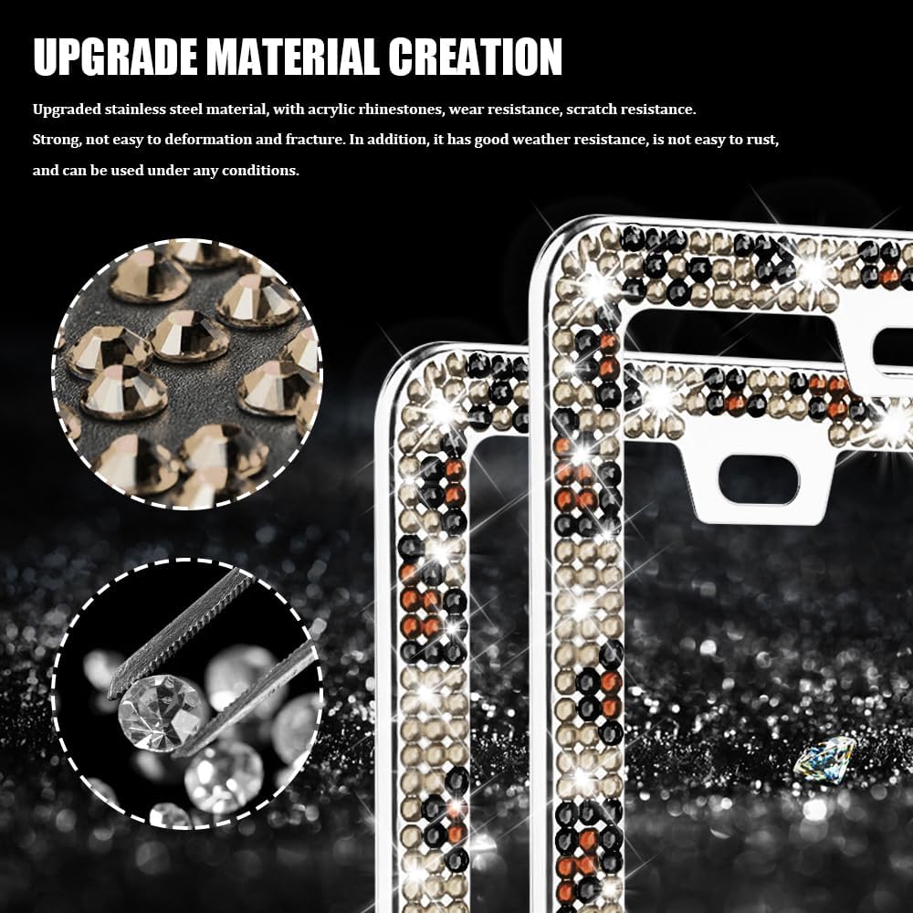 Bling License Plate Frame for Women, License Plate Cover, Sparkly License Plate Frames, Stainless Steel Car Accessories with Diamond Sparkle Glitter Caps Universal for Most Cars (Leopard print) image 3