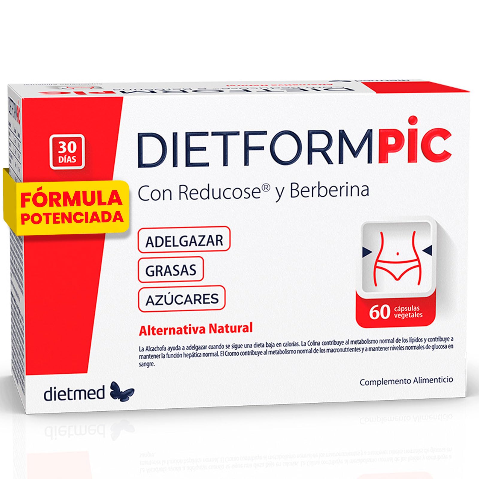 Berberina con Reducose Alcachofa Colina y Cromo - Formula Vegana Sin Gluten Sin Lactosa Sin Azucar - Apoyo Metabolico y Control de Carbohidratos - 60 Capsulas DietformPic Dietmed