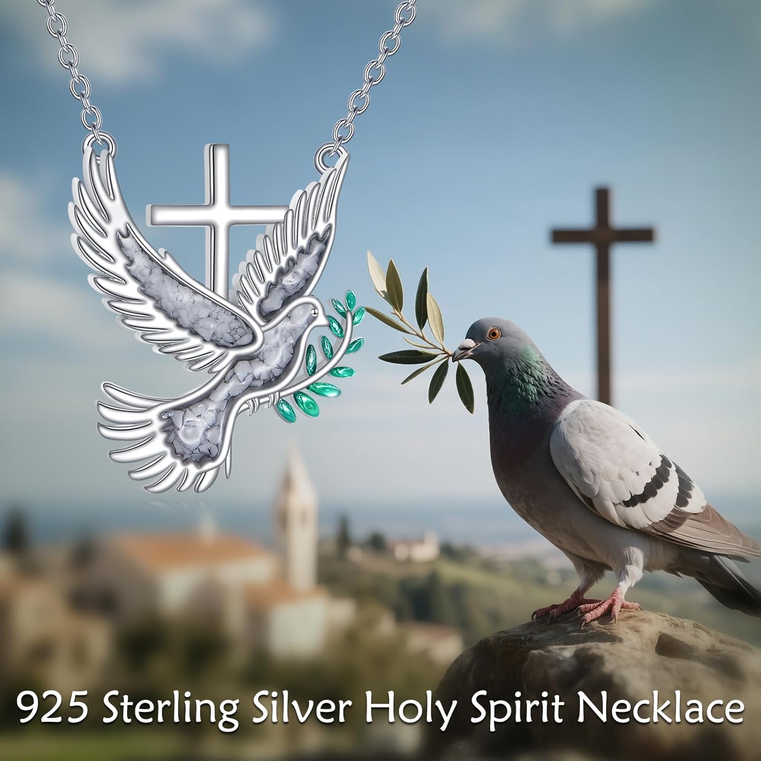 MONGAS Dove Bird Necklace Sterling Silver Holy Spirit Dove Necklace White Bird Cross Jewelry Gifts for Women Religious Catholic Christian Faith - Image 6