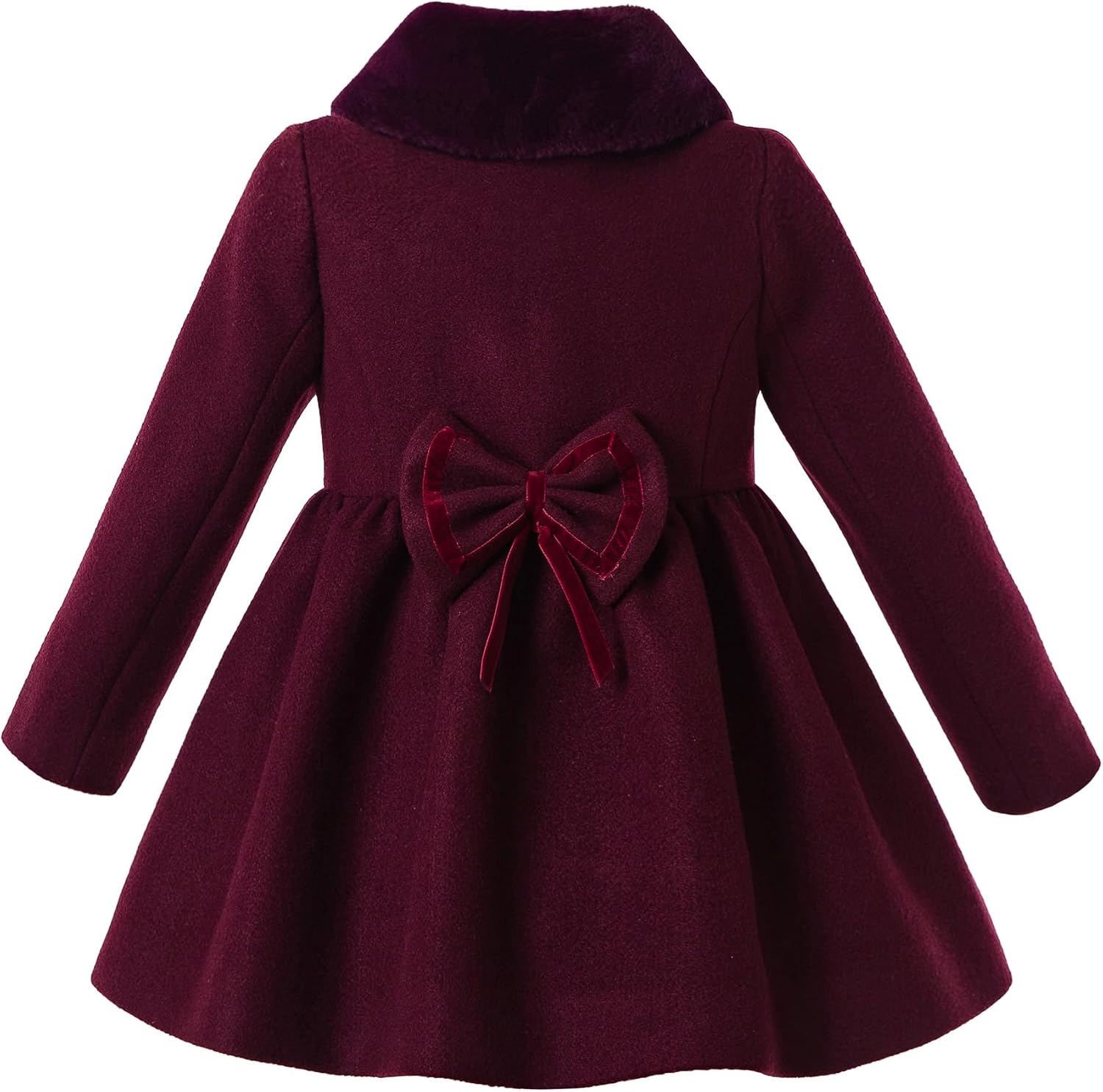 Pettigirl Girl Winter Wine Red Windbreaker Warm Fall Velvet Dress Coat Faux-Fur Collar Single Breasted CasualClothing