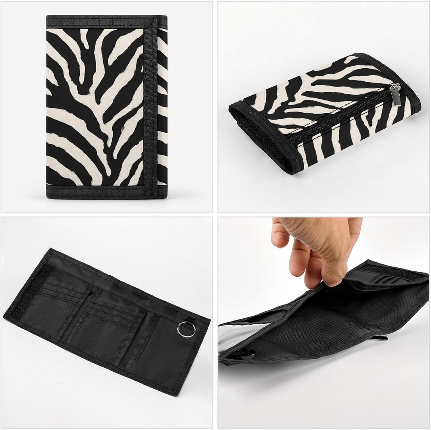 Zebra Black And White Pattern Trifold Slim Wallet Front Pocket With Money Clip And ID Credit Card Slots For Travel Work