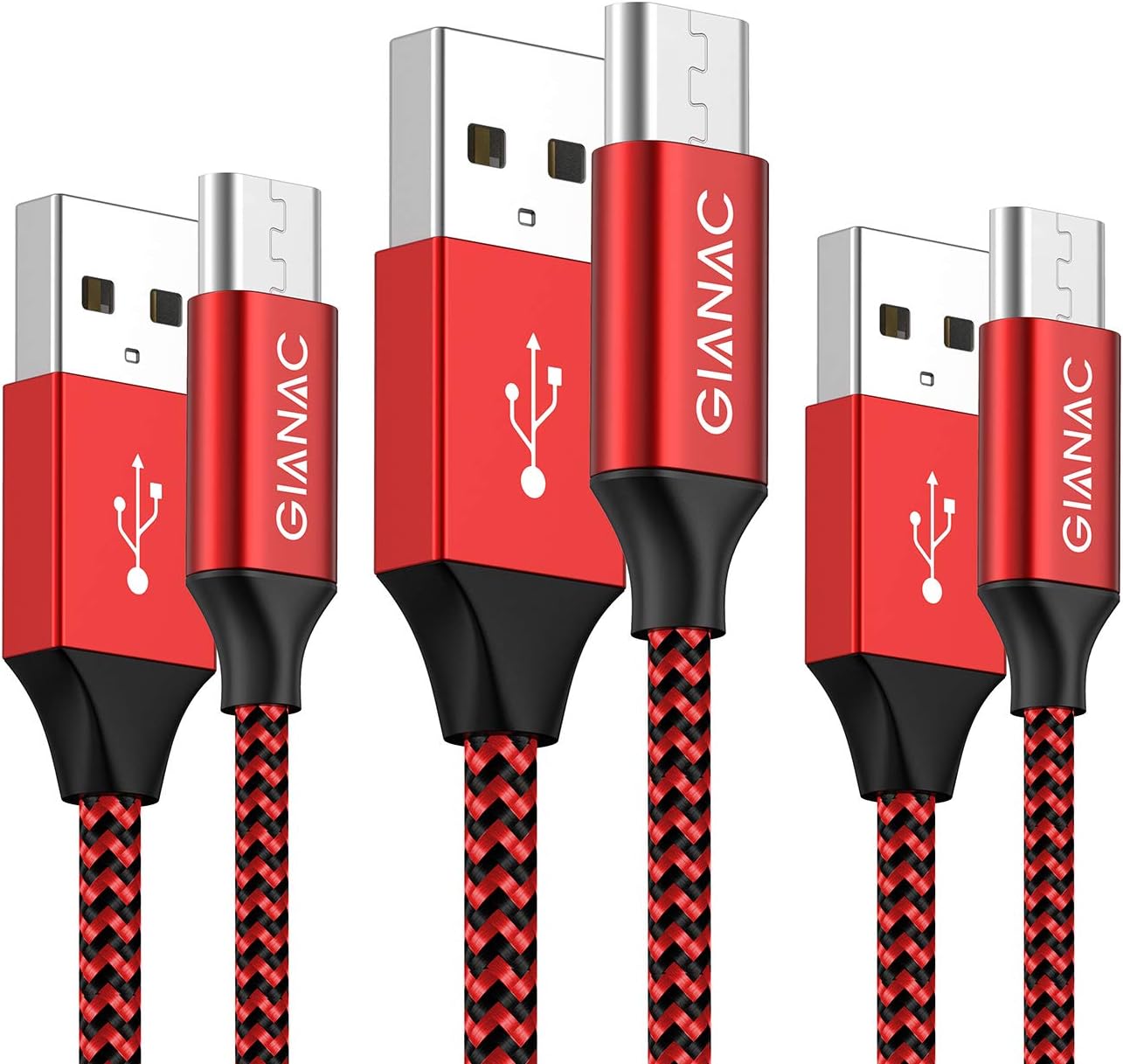 GIANAC Micro USB Cable [3-PACK / 0.5m 1m 2m ] Fast Charging and Data Transfer Braided Nylon Android Cord Cable for Samsung Galaxy S6/S7/S4/S3/J5/J7/J3, Kindle, Echo Dot, Huawei, Xiaomi,Nexus,Motorola