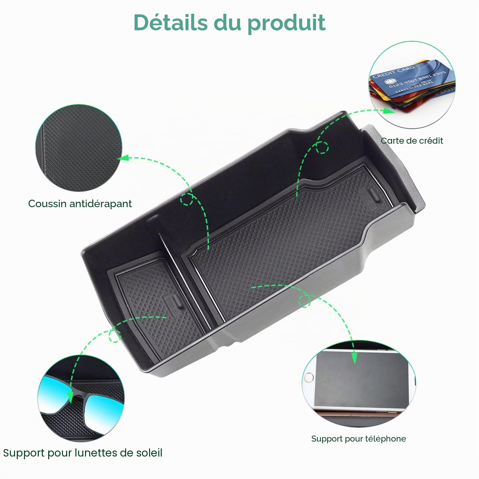 GAFAT Compatible avec Peugeot 208 e-208/2008 e-2008 Restyling 2025 2026-2020 Boîte de Rangement pour Accoudoir, Organisateur de Console Centrale, Peugeot 2008 Accessoires (Noir)