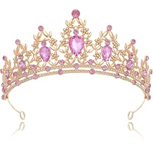 FORSEVEN Crystal Queen Tiara for Women Crown Wedding Rhinestone Headpiece Birthday Pageant Party Hair Accessories Princess Headband Pink