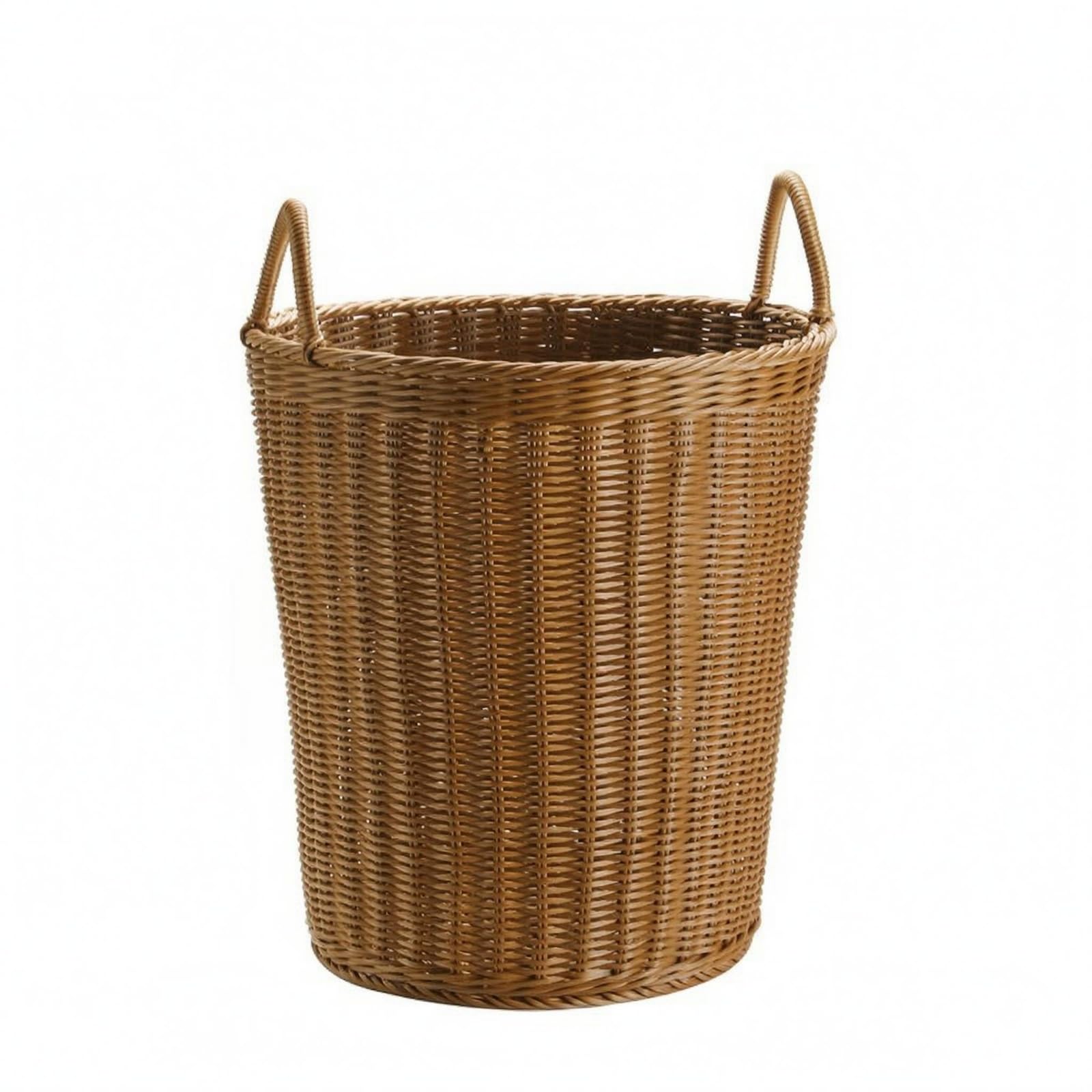 kowaku Cesto Portabiancheria Cesto Lavanderia Cesto Rotondo Cesto Intrecciato Cestino Portaoggetti in Rattan Sintetico con, Marrone, Twill, 40x40cm, Con Anello In Acciaio Verniciato A Forno