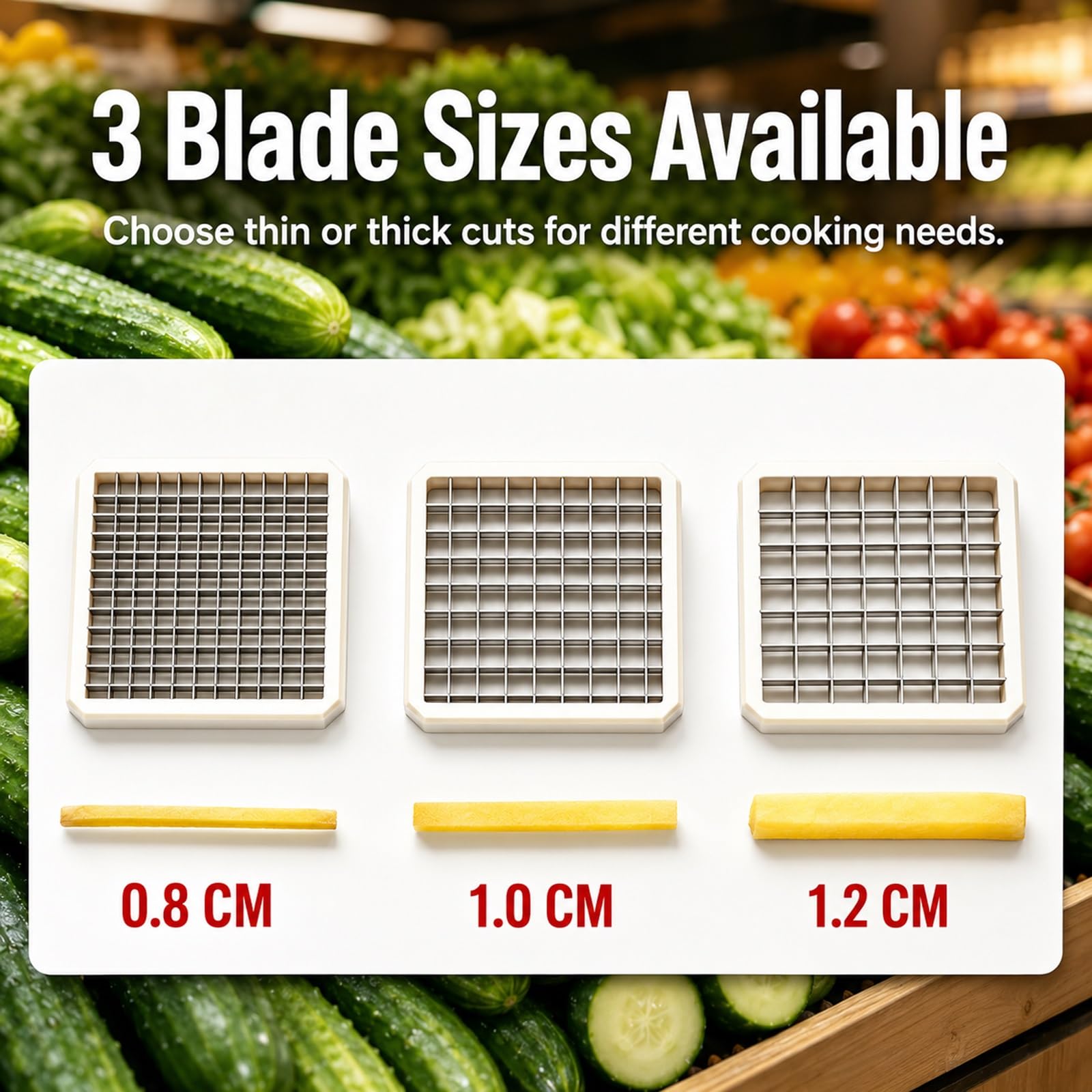 Cortador manual de palitos de pepino y cortador de patatas fritas de acero inoxidable comercial, trituradora de patatas con ventosas antideslizantes para preparación de ensaladas de verduras, perfecto