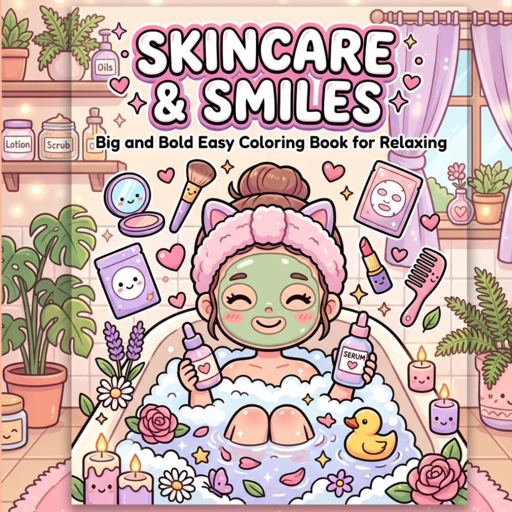 Skincare and Smiles: Big and bold easy coloring book for relaxing