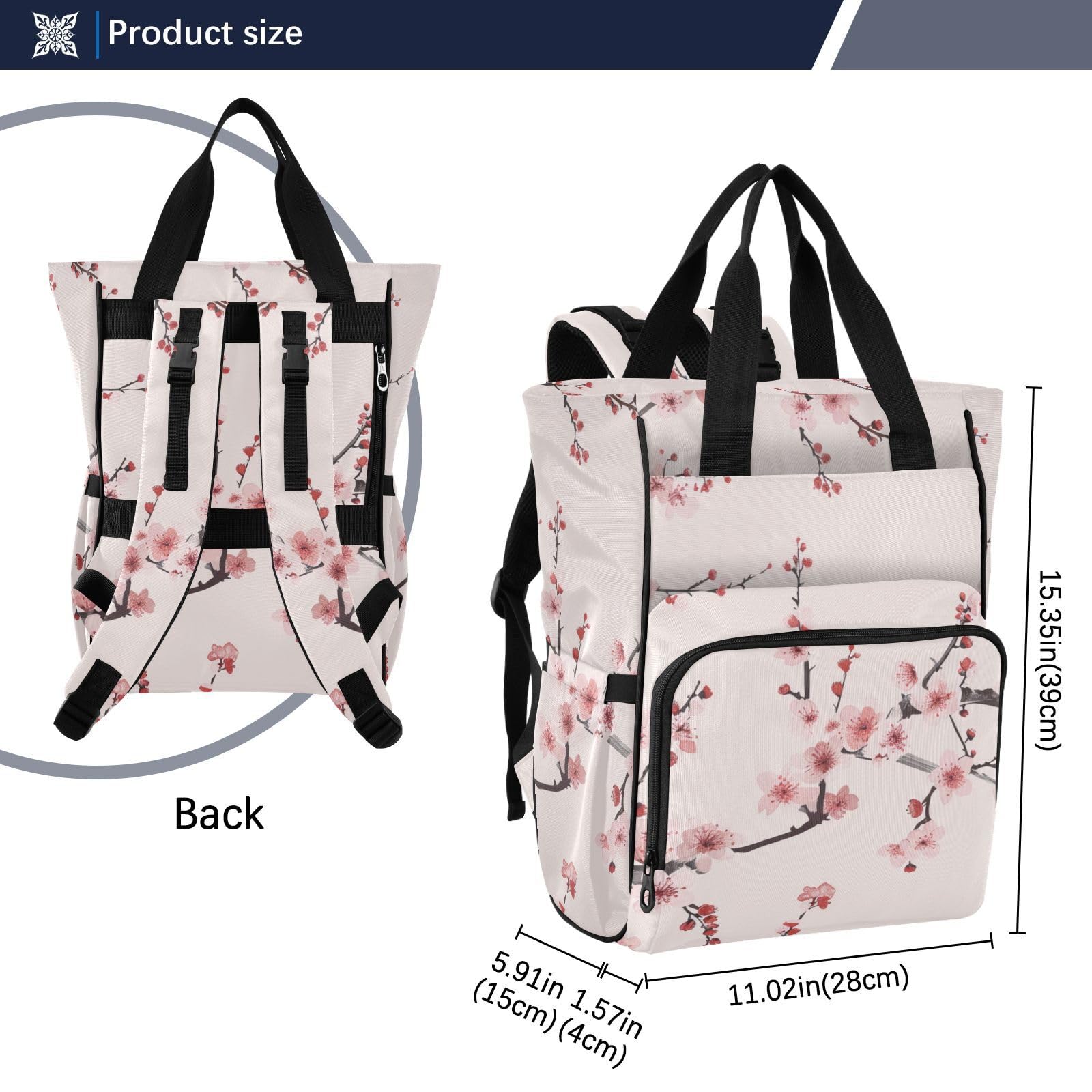 Borsa per pannolini zaino per mamme papà fiori di ciliegio