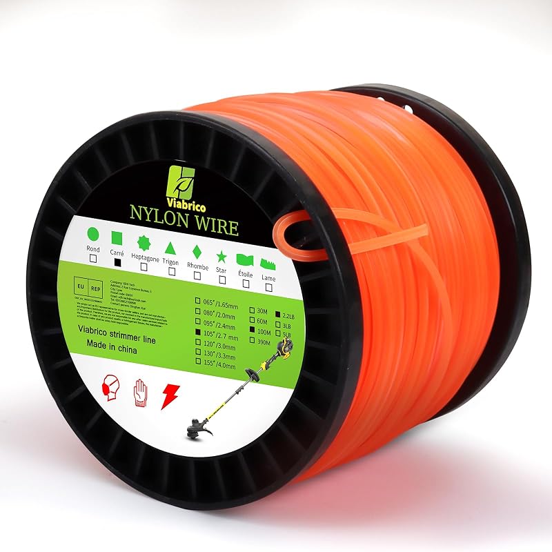 Cuerda para desmalezar de 0,105 pulgadas, línea cuadrada naranja resistente para desbrozadora, cuerda para malezas de grado comercial universal, línea de nailon premium para desmalezadora de 0,105 pulgadas x 2,2 libras, 330 pies