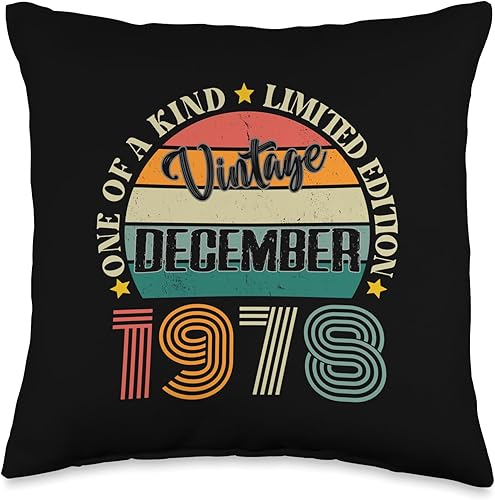 46 Year Old Vintage December 1978 46th Birthday Retro Throw Pillow, 16x16, Multicolor