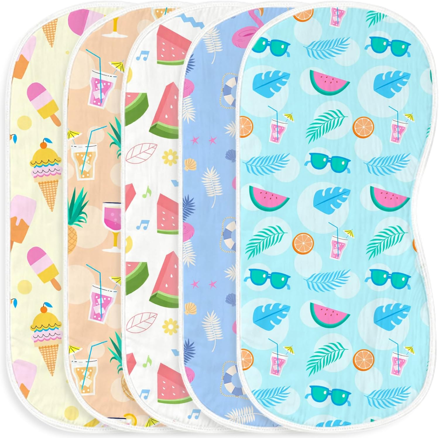 5 Pack Colorful Baby Burp Cloths for Girls Boys with Summer Theme Design,Super Absorbent Baby Burping Cloths for Newborns Gifts Baby Spit-Up Cloths,Machine Washable and Reusable