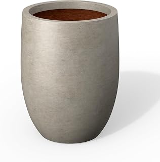 Kante 11.8 Inch Tall Large Concrete Planter Pot - Weathered Finish, Drainage Holes, Indoor Outdoor for Porch Patio Garden Home