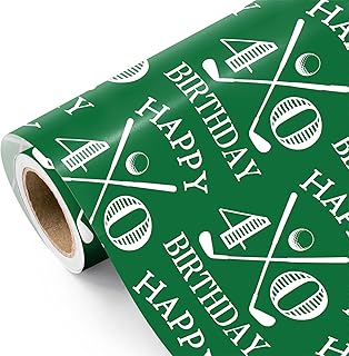WRAPAHOLIC Golf 40th Birthday Wrapping Paper Roll - Mini Roll - 17 Inch x 16.5 Feet - Happy 40 Birthday and Golf Wrapping Paper, Perfect for Men, Sports Party, Golfer Gifts