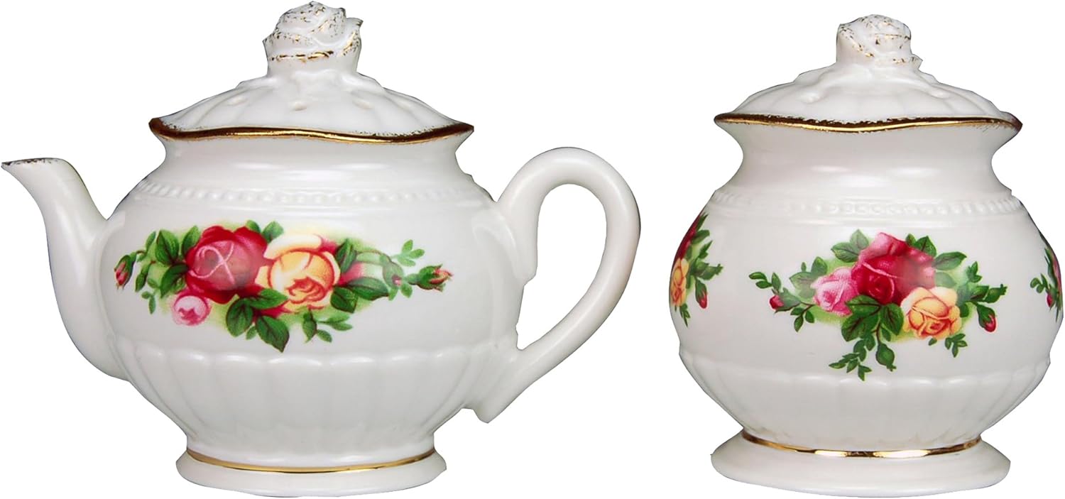 Royal Albert Old Country Roses Fluted Teapot Salt & Pepper