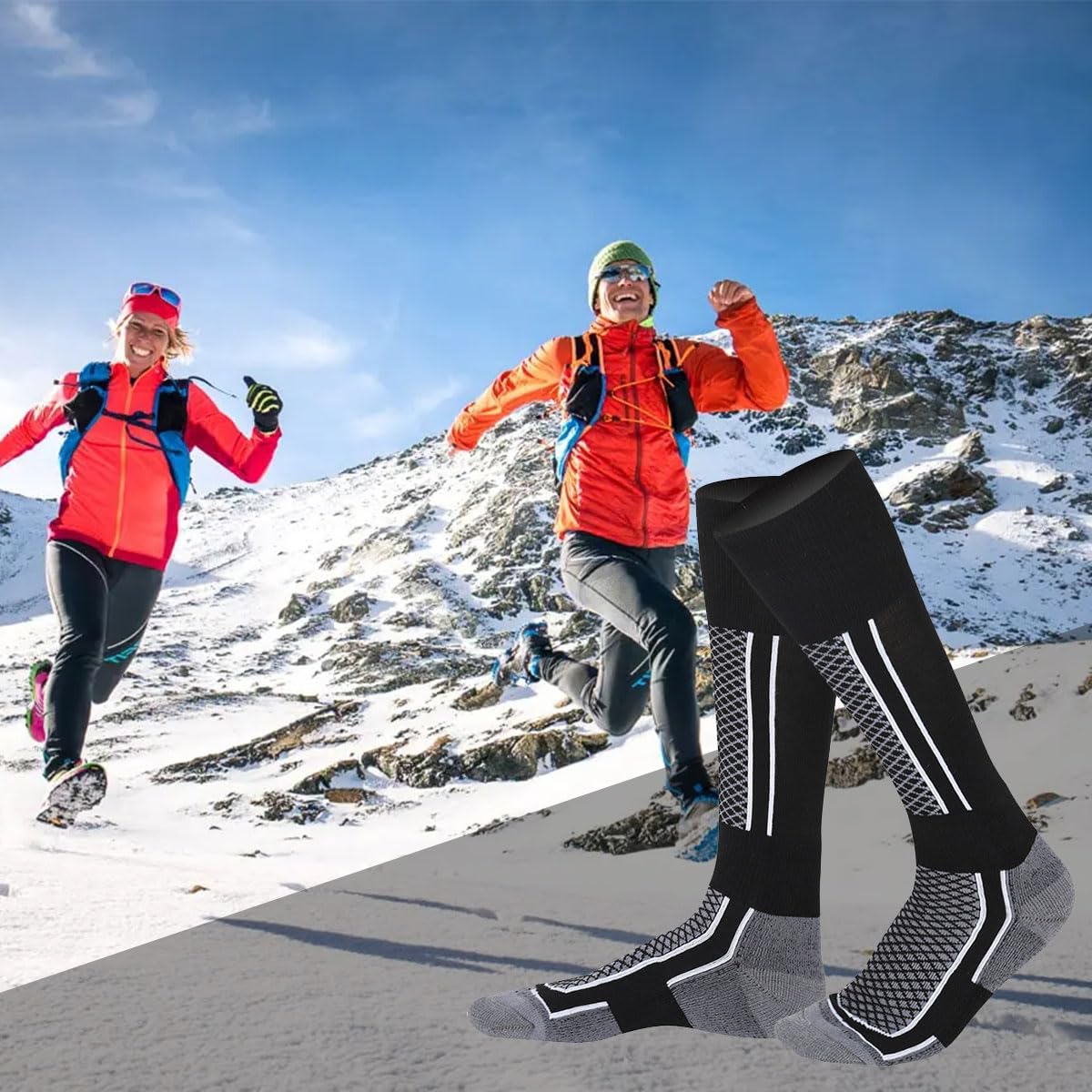 Calcetines de Esquí TérmicosCalcetines Altos De Compresión Para Snowboard Calcetines Termicos Frio Extremo Gruesos Hasta La Rodilla Para Clima Frío