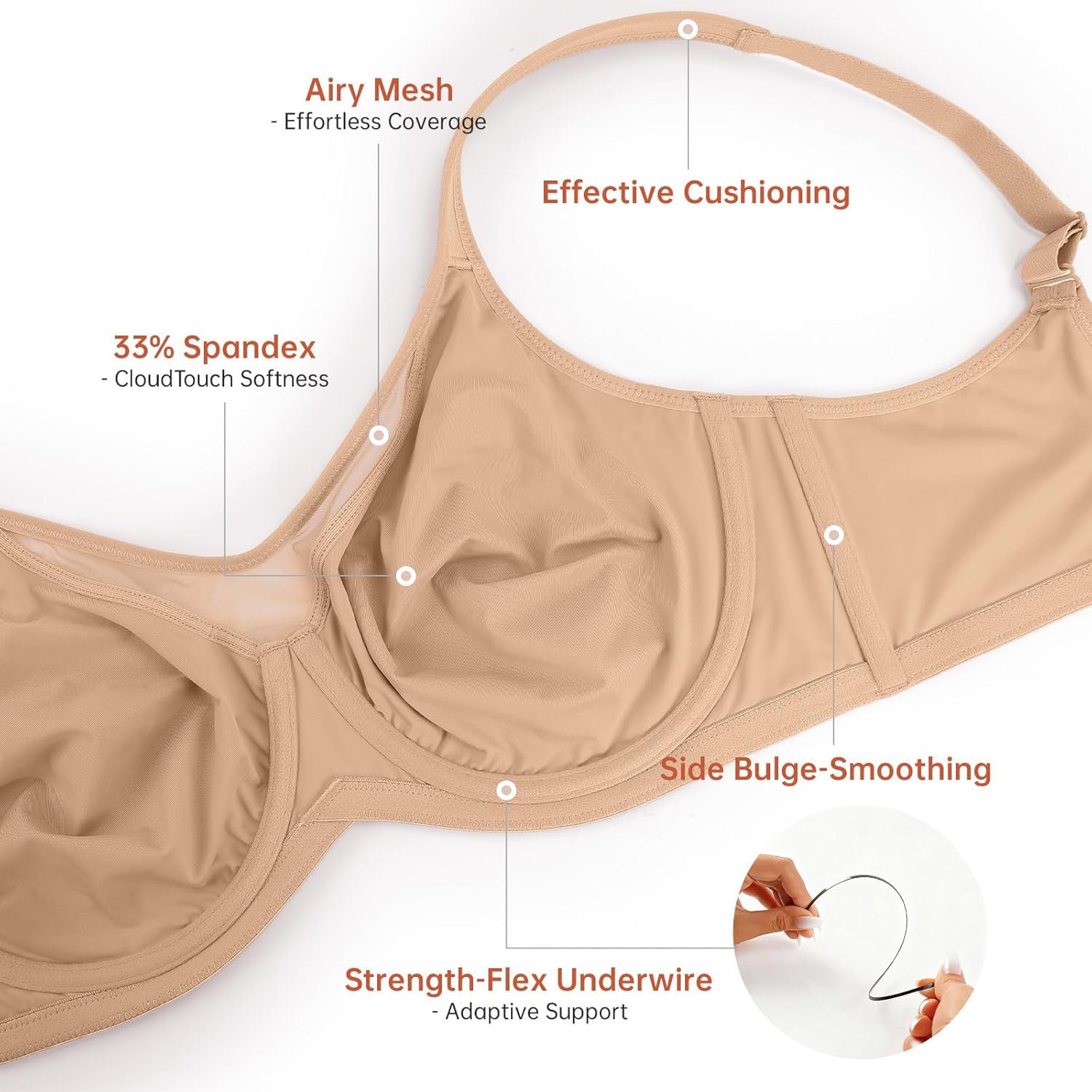 Minimizer Bras for Women Full Coverage T Shirt Unlined Bra with Underwire Plus Size Coolcomfort Bra for Heavy Breast - Image 5