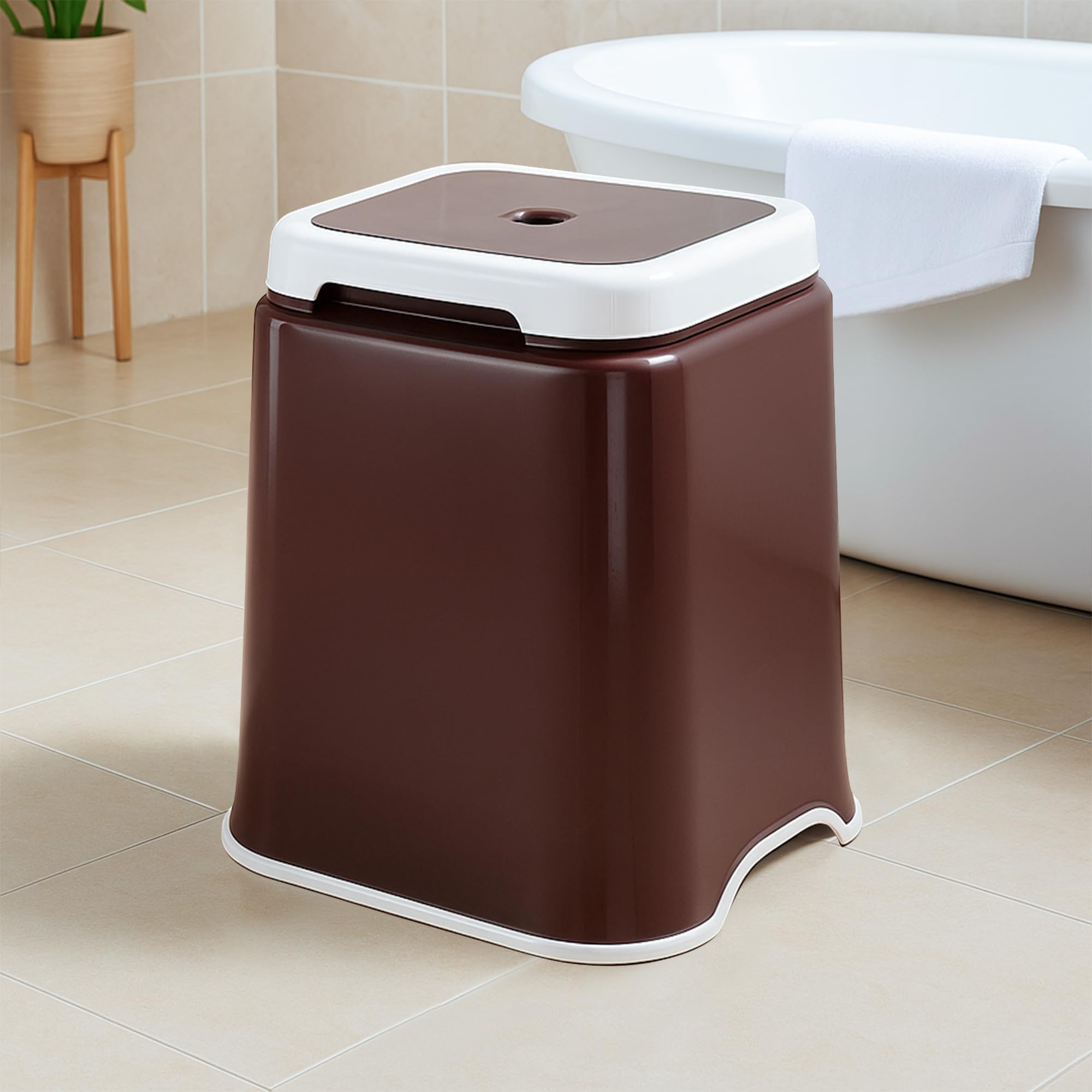 Kuber Industries 18 Inch Heavy Duty Plastic Stool for Sitting & Bathing | Strong and Durable Anti-Slip Stool Senior Citizen Support Indoor & Outdoor | Multiple Space Use Home, Garden | Brown & White-image-44