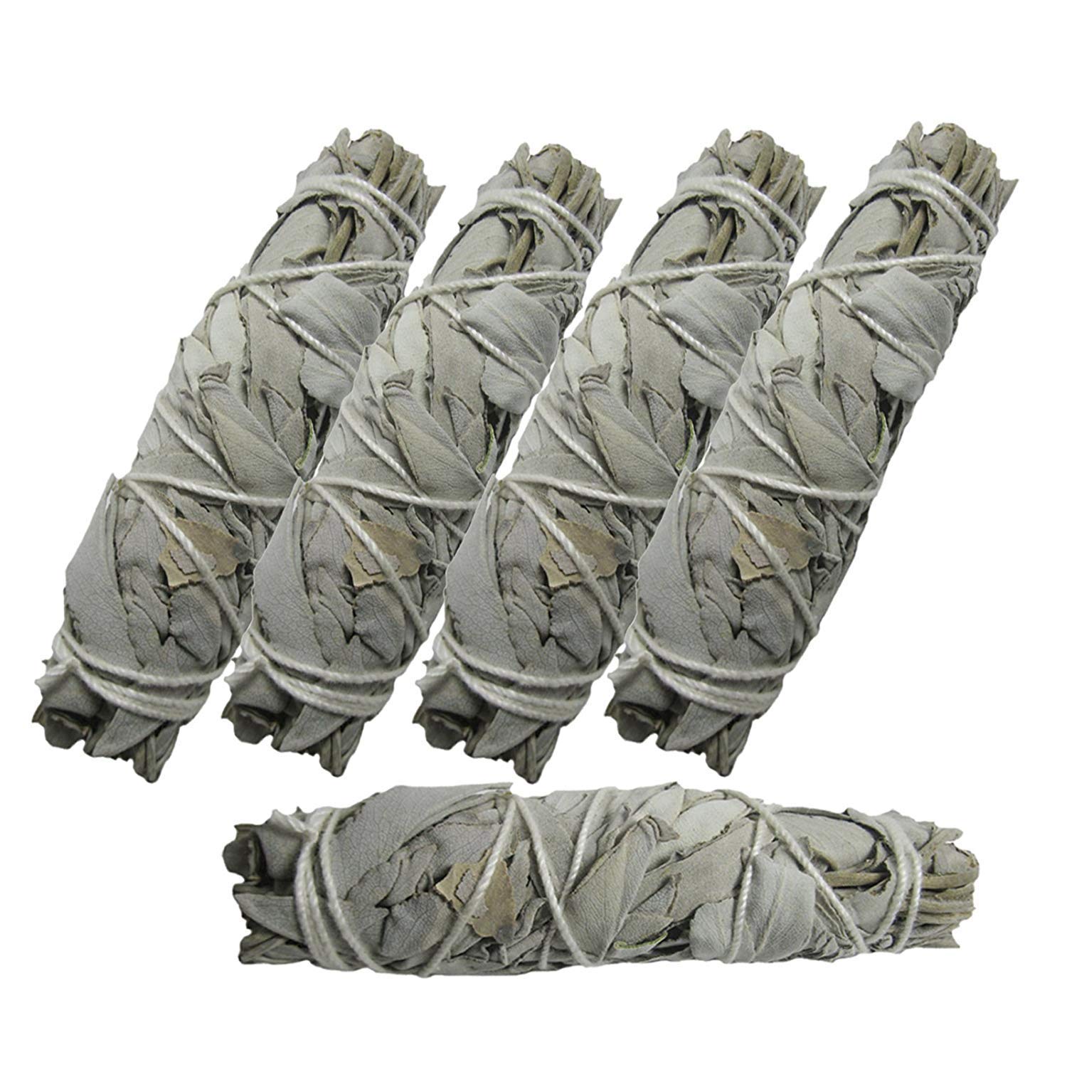 5X White SAGE weißer Salbei 16-18cm zum Räuchern & Ausräuchern für Hausreinigung & Rauhnächte. 6-TLG Räucherset mit Beschreibung & Anleitung. 81209-5