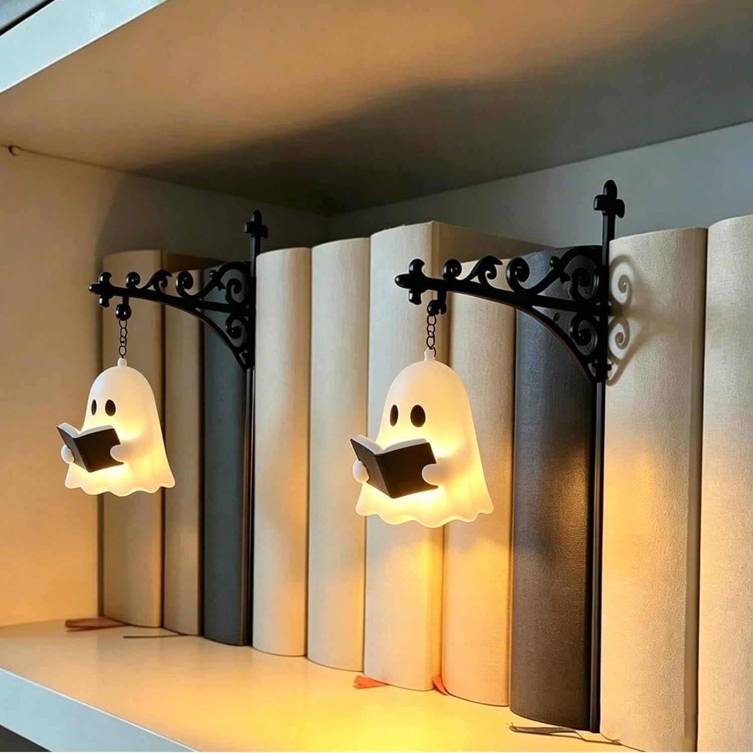 GINGER TECH Library Lantern Decorative Bookshelf Lighting, Iron Table Desk Bookcase Lamps, Vintage Little Reading Book Led Nightlight, Gift for Book Lovers (2PC B)