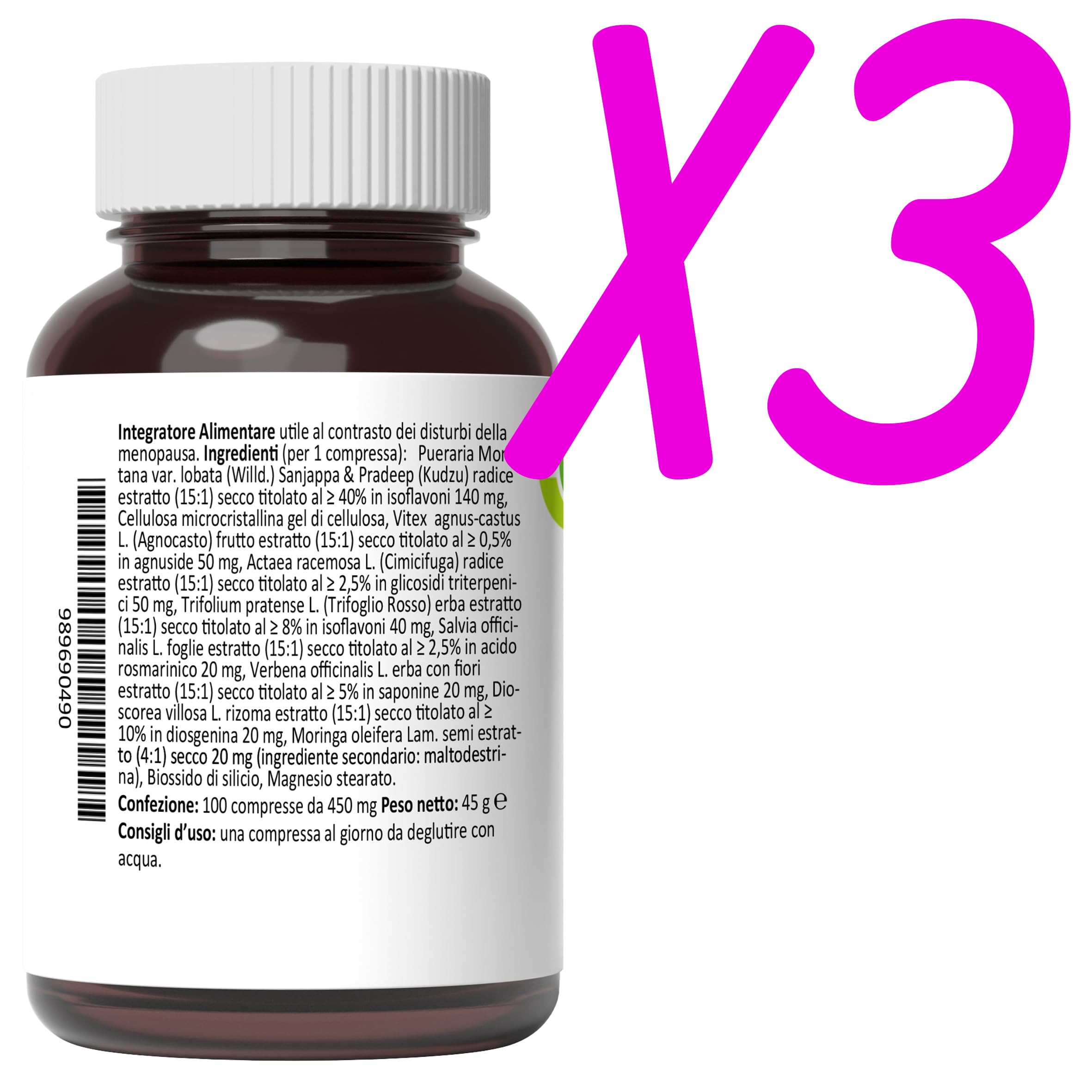 Rimedio Menopausa 300 Compresse - Trifoglio Rosso Agnocasto Cimicifuga Kudzu Moringa Dioscorea Verbena, Isoflavoni Naturali - Controllo della Sudorazione e del Peso, Relax Mentale