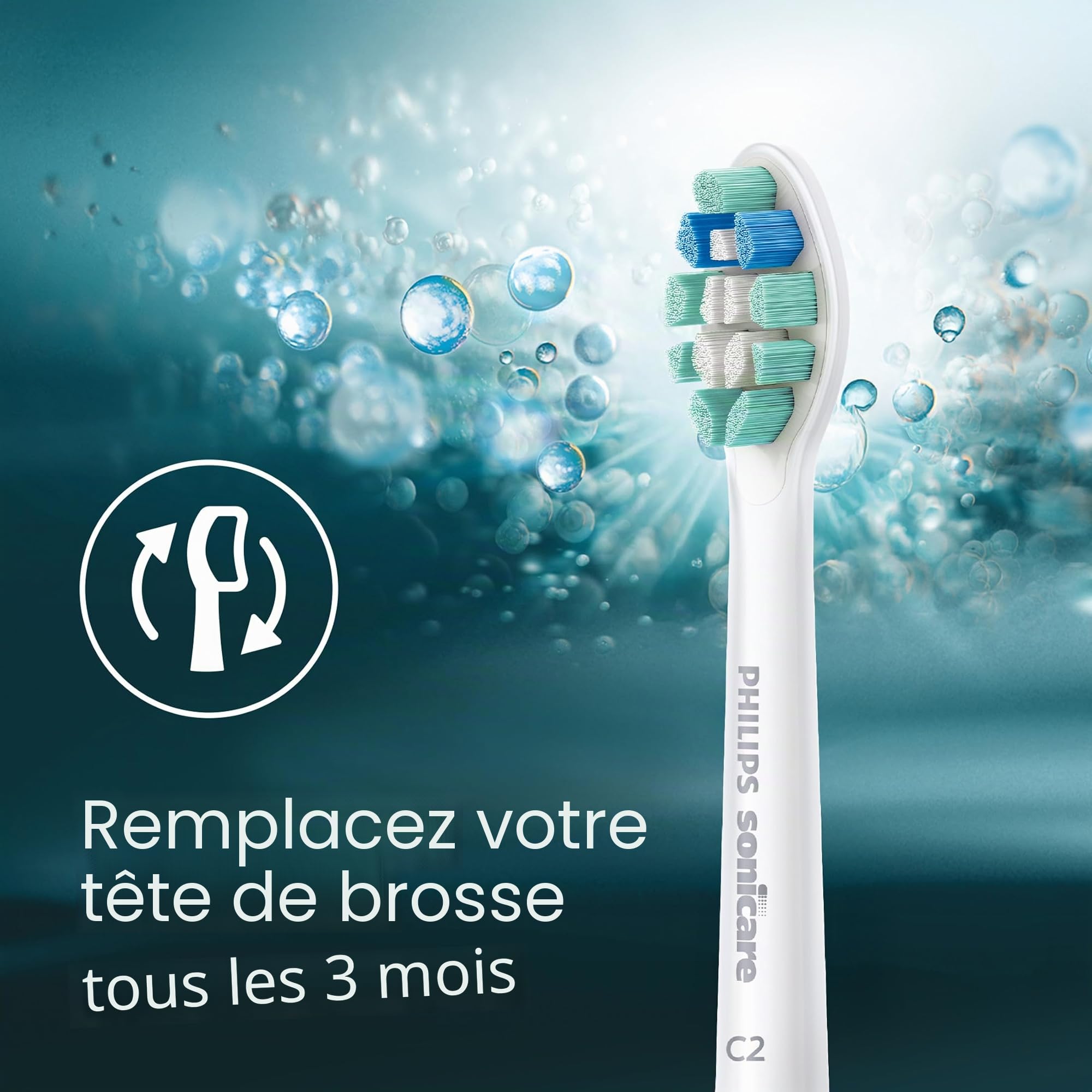 Philips Sonicare C2 Plaque Control HX9026/77 Lot de 6 têtes de brosse à dents électrique de rechange, blanc, jusqu'à 18 mois d'approvisionnement