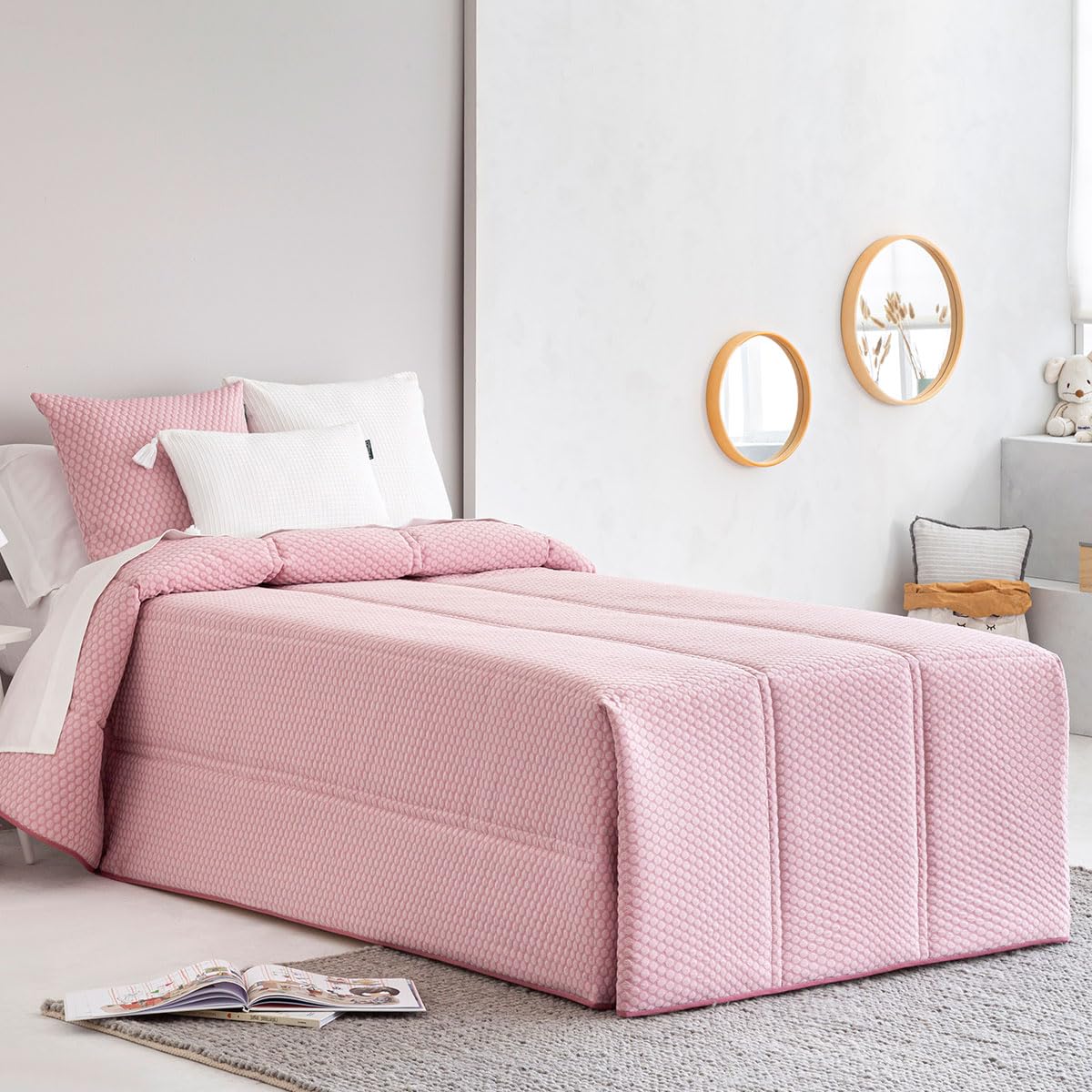 Lanovenanube Edredón conforter Burbuja Rosa para dormitorios Juveniles e Infantiles, Meses de frío por su Relleno de 200 gr/m2. Medida Cama de 105. Tejido Pique 40% poliester/60% algodón