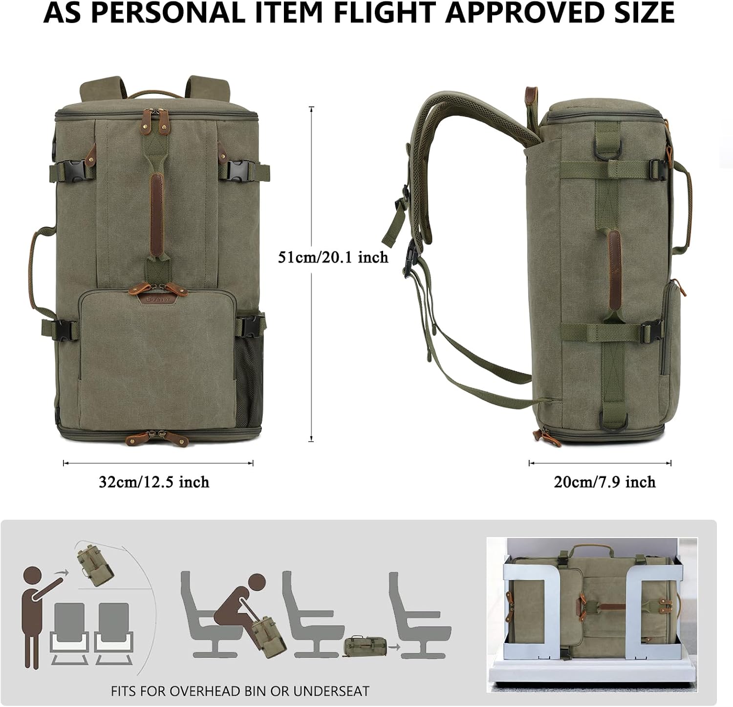 G-FAVOR Travel Backpack for Men, 40L Flight Approved Carry On Backpack, Water Resistant Canvas Rucksack with 17.3" Laptop Sleeve, Convertible Duffel Bag for Airplane, Business & Travel image 4