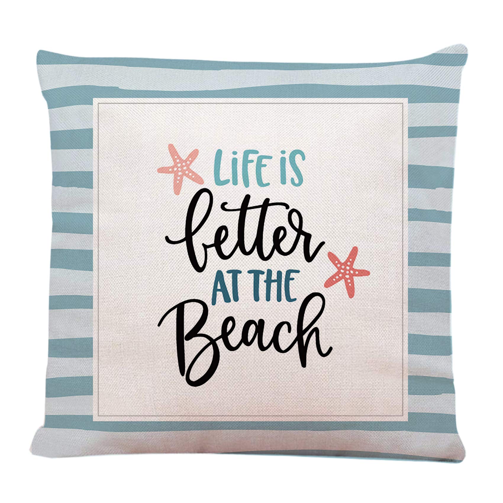 Ofocam Life is Better at The Beach Throw Pillow Cover Square Decorative Throw Pillow Cushion Case for Home Couch Living Room Bed Sofa Car 18 x 18 Inches Pillowcase