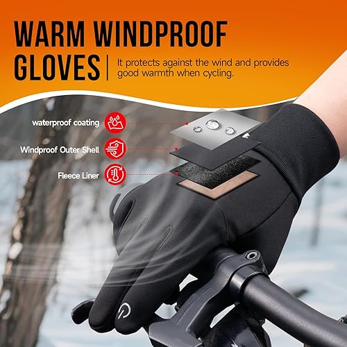 Miniatura 4 de Benirap Guantes de invierno para hombres y mujeres, cálidos para pantalla táctil, resistentes al viento, guantes térmicos para ciclismo, correr,
