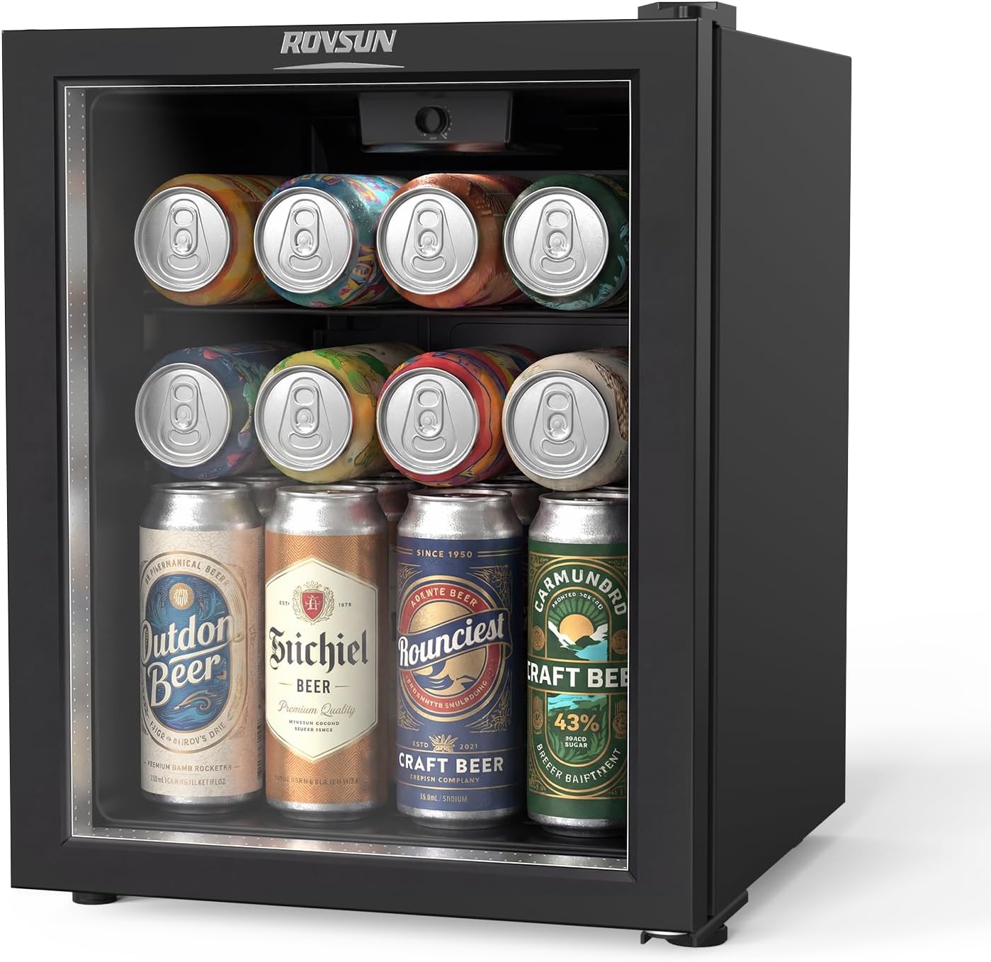 ROVSUN 28 Can Beverage Cooler Refrigerator, Mini Cooler with Removable Shelves, 43-64°F Temperature Adjustable Fridge for Soda, Beer, Wine, Freestanding Small Fridge for Kitchen, Dorm, Office or Bar
