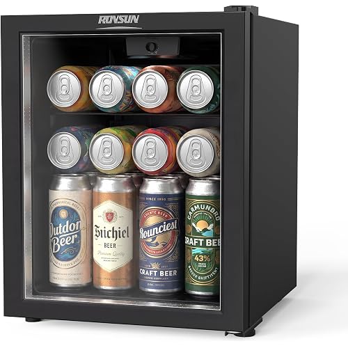 ROVSUN 1.0 Cu.Ft. Beverage Refrigerator Cooler-46 Cans, Mini Fridge with Glass Door, Quiet Compressor, LED Light, 43–64°F Adjustable Temperature, Freestanding Small Fridge for Home Office and Bedroom