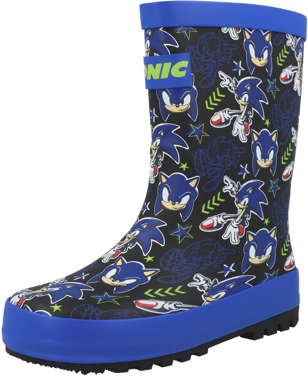 SONIC THE HEDGEHOG Officially Licensed Kids Waterproof Rubber Rain Boots with Gripper Sole Blue Character Print Kids Wellington Boots Size 8 to 1