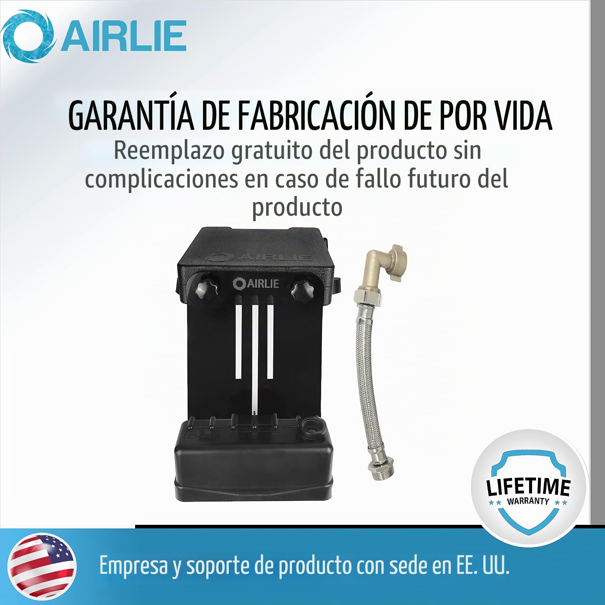 Airlie Nivelador de agua para piscina, patentado, incluye manguera de acero inoxidable y conector de latón de 90°, ajusta automáticamente el nivel de agua de la piscina (negro)